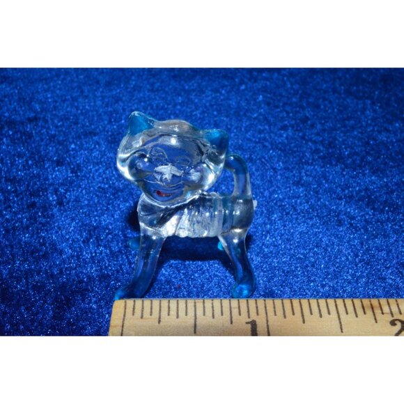 Vintage Plastic Cat Figure Miniature Lucite Clear Blue Acrylic Trinket Hong Kong - Picture 9 of 10